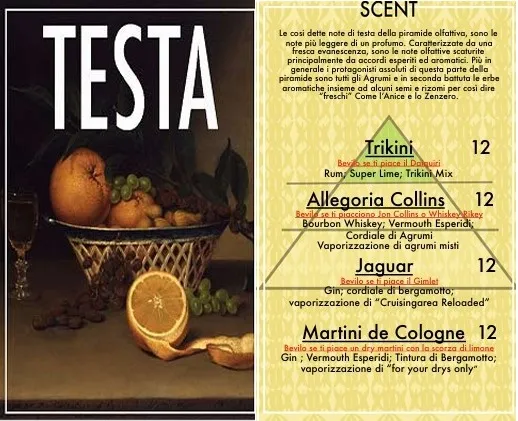 Scent menù note di testa